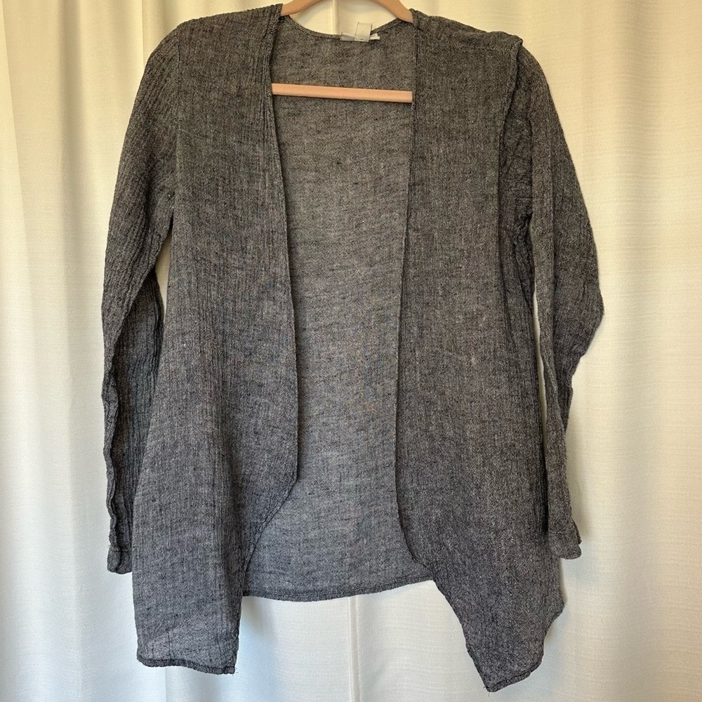 Linen Pure Jill J. Jill Blue Crinkle Long Sleeve Open Front Cardigan Top Sz XS